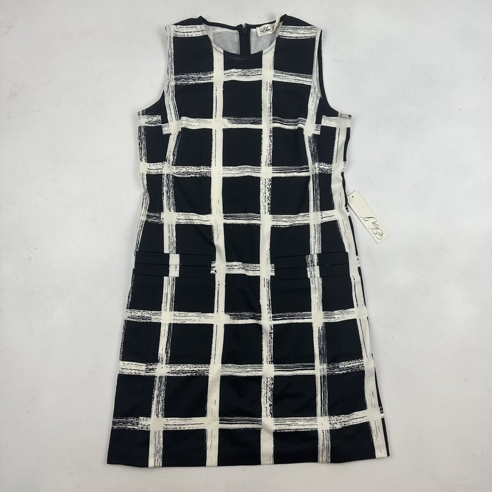 NWT Eliza J Women's Black & White Sleeveless Shift Dress Sz 4 Stretch $138 - Picture 3 of 11
